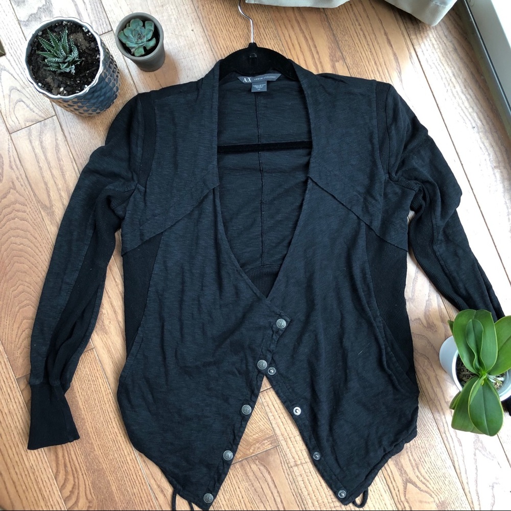Armani Exchange Black Lightweight Open-Front Button Sweater